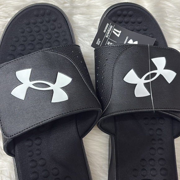 NEW In Packaging Under Armour Black White Men’s Size 17 Slides - Picture 5 of 9
